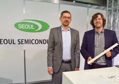 Andreas Pohl and Marc Juares with Seoul Semiconductor showing their plug-and-play Vertical Farm Solutions